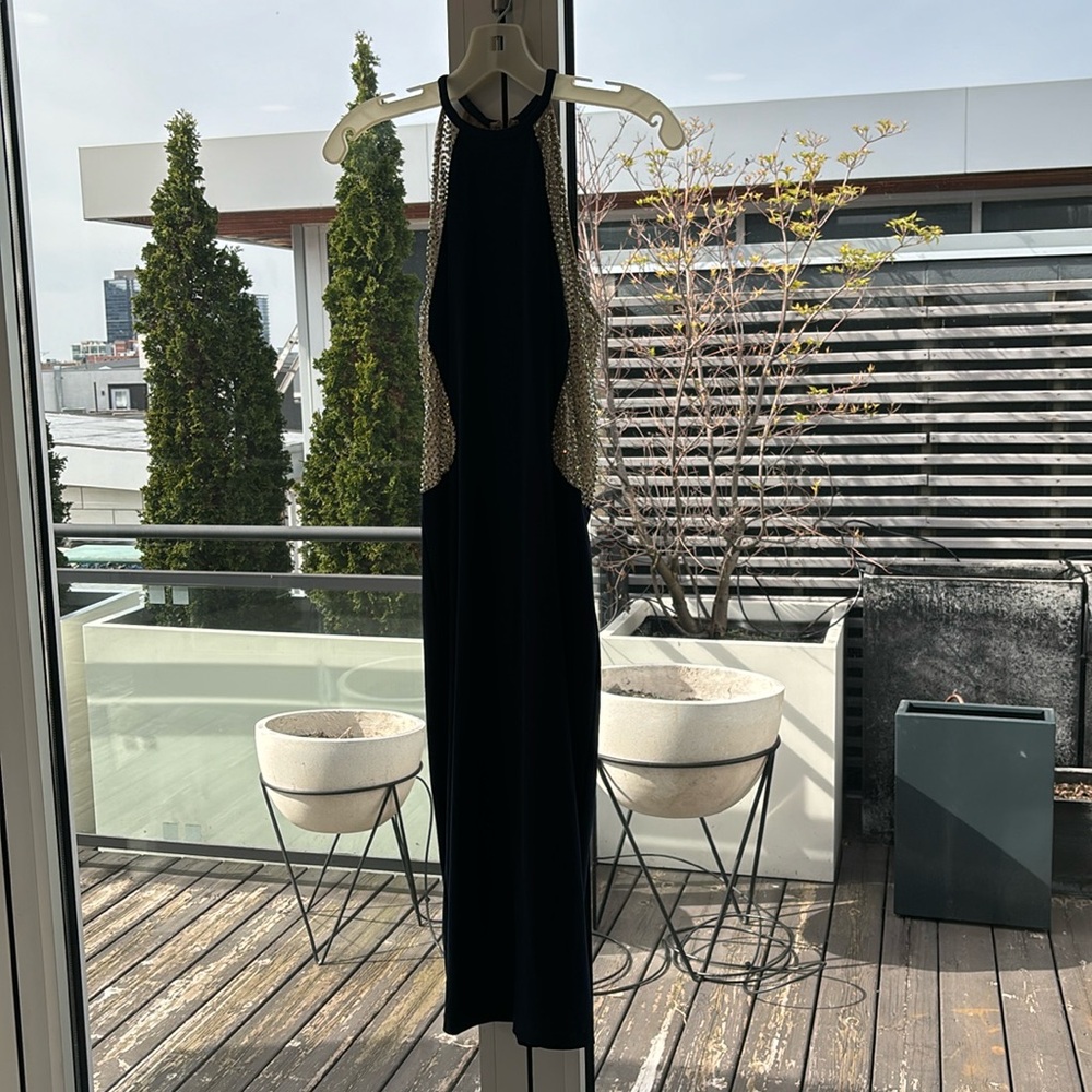 Avery G blue party dress with beading detailing